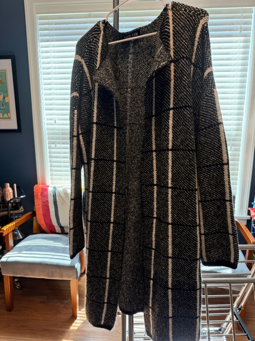 David Kahn Black & White Open-Front Plaid Cardigan